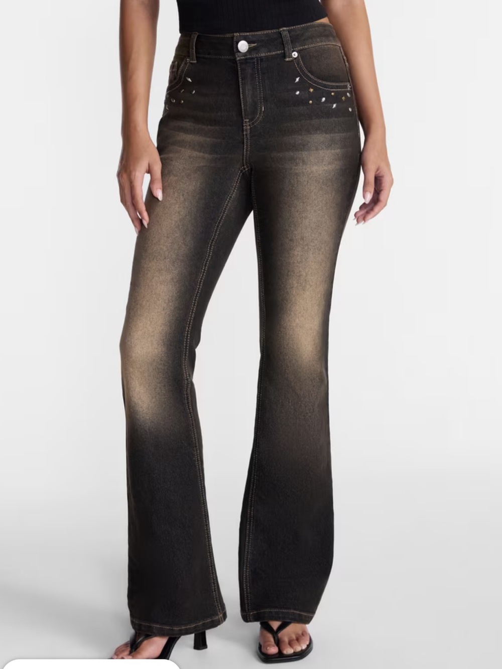 No Boundaries Black to Brown Fade Bootcut Jeans with Stud Accents